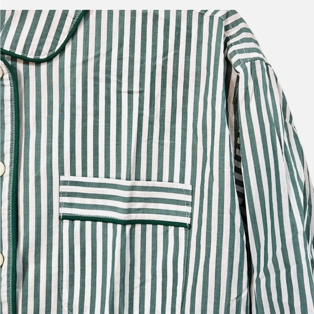 J.Crew Green and‎ White Striped Pajama blouse size S